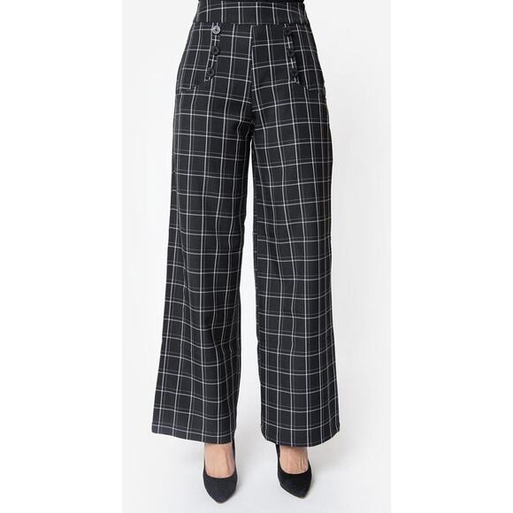 Unique Vintage Ginger Window Pane Plaid High Waist Sailor Pants 1940s Sz M #41 - Picture 1 of 7